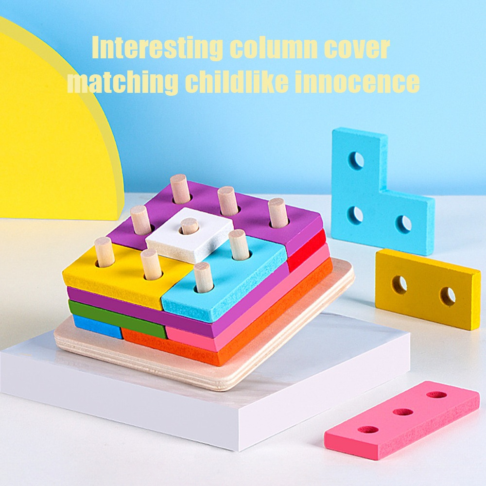 Lewo Wooden Puzzle Toddler Toys Shapes Sorter Preschool Geometric Blocks Stacking Games for Kids Geometric Shape Sorter