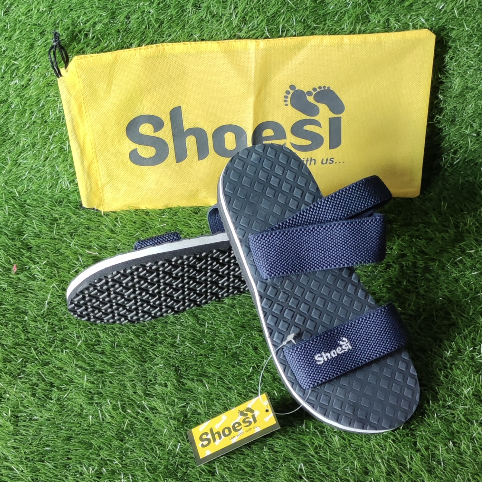 Shoesi Dark Blue Cube Stretchable Sandals For Men