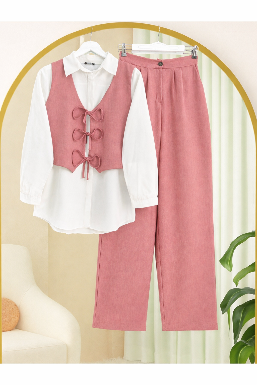 Chic Bow-Tie Vest & Wide-Leg Pants Co-Ord Set for Effortless Summer Style for Girls