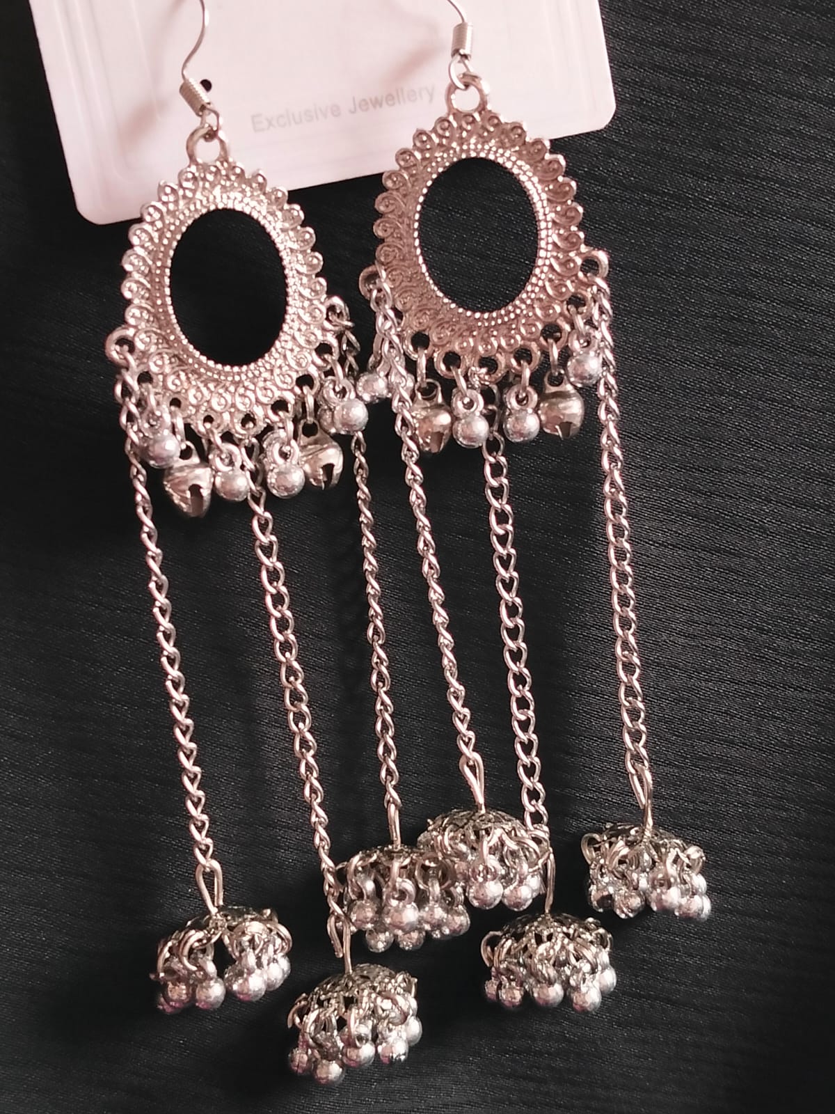Fashion Oxidized Jhumka Earrings for Women – Long Chain Dangle with Bells