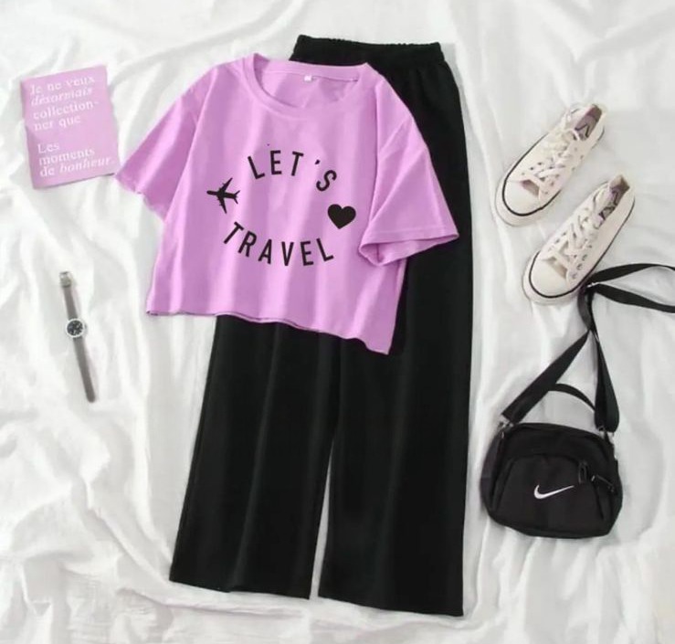 Summer Soft & Comfy Crop Top with Flapper Trouser Combo for Women & Girls