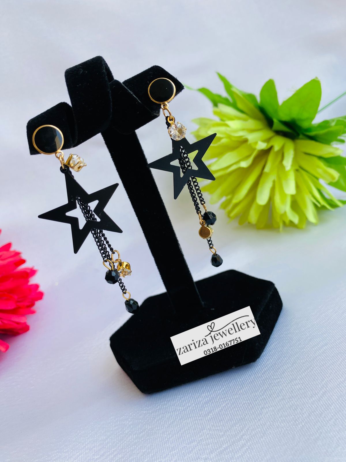 Black Star Korean Starlight Black Earrings - Trendy Women's Fashion Jewelry Statement Piece By Unique Collection 01