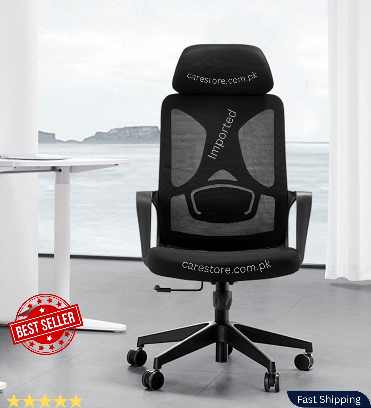 Office Chair Adjustable Computer Swivel Modern Ergonomic home Chair Fabric Mesh Chair with Back Support Arms and Wheels for Home Work and Students Study Black