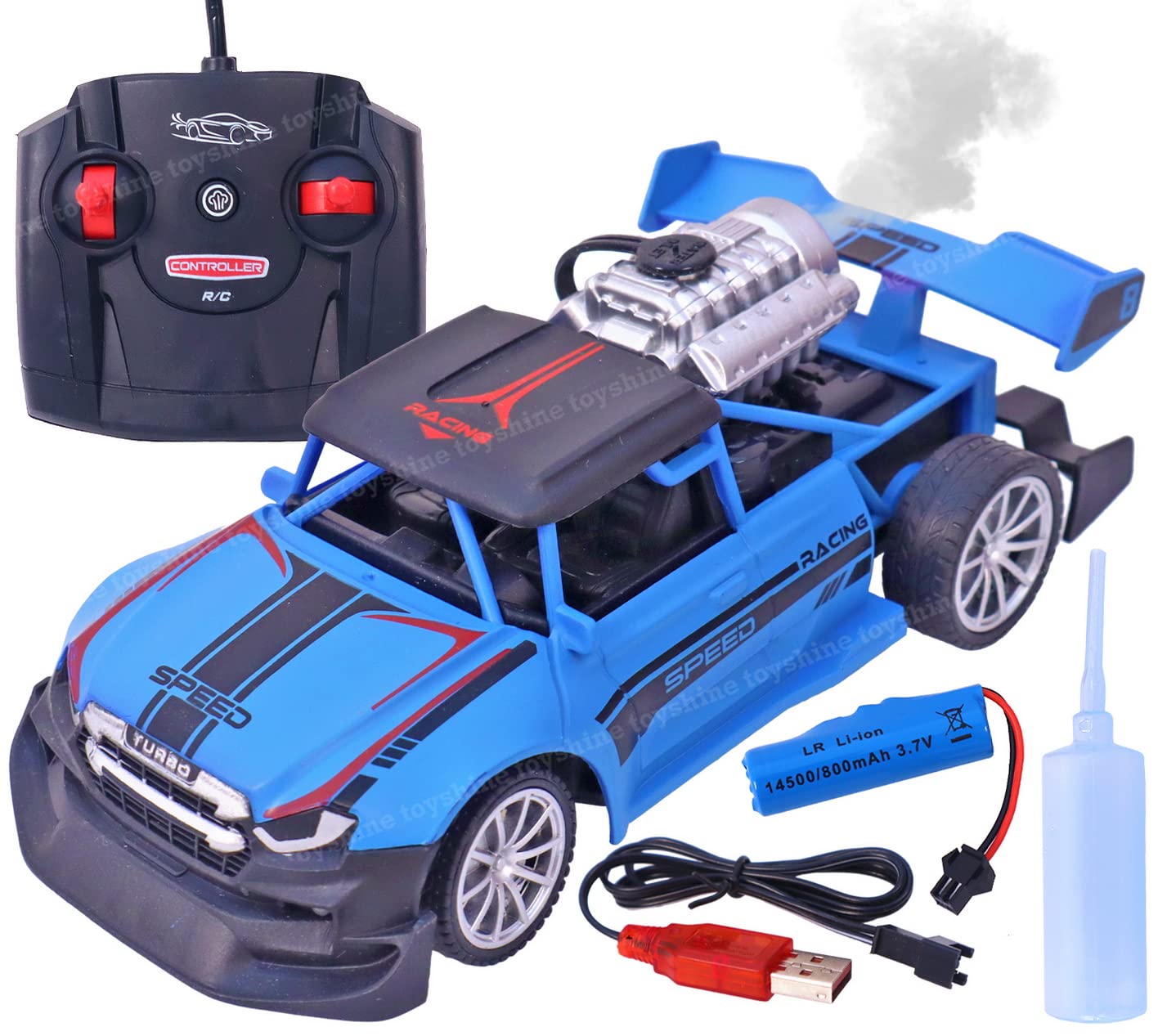 Rc Car High Speed Racing Car Remote Control Rechargeable Rc Smoke Spray Remote Control Light Smoke Spray Emulation Exhaust Car in 1:20 Scale With Rechargeable Battery & Cable 2.4G RC Light Spray Car For Long Range