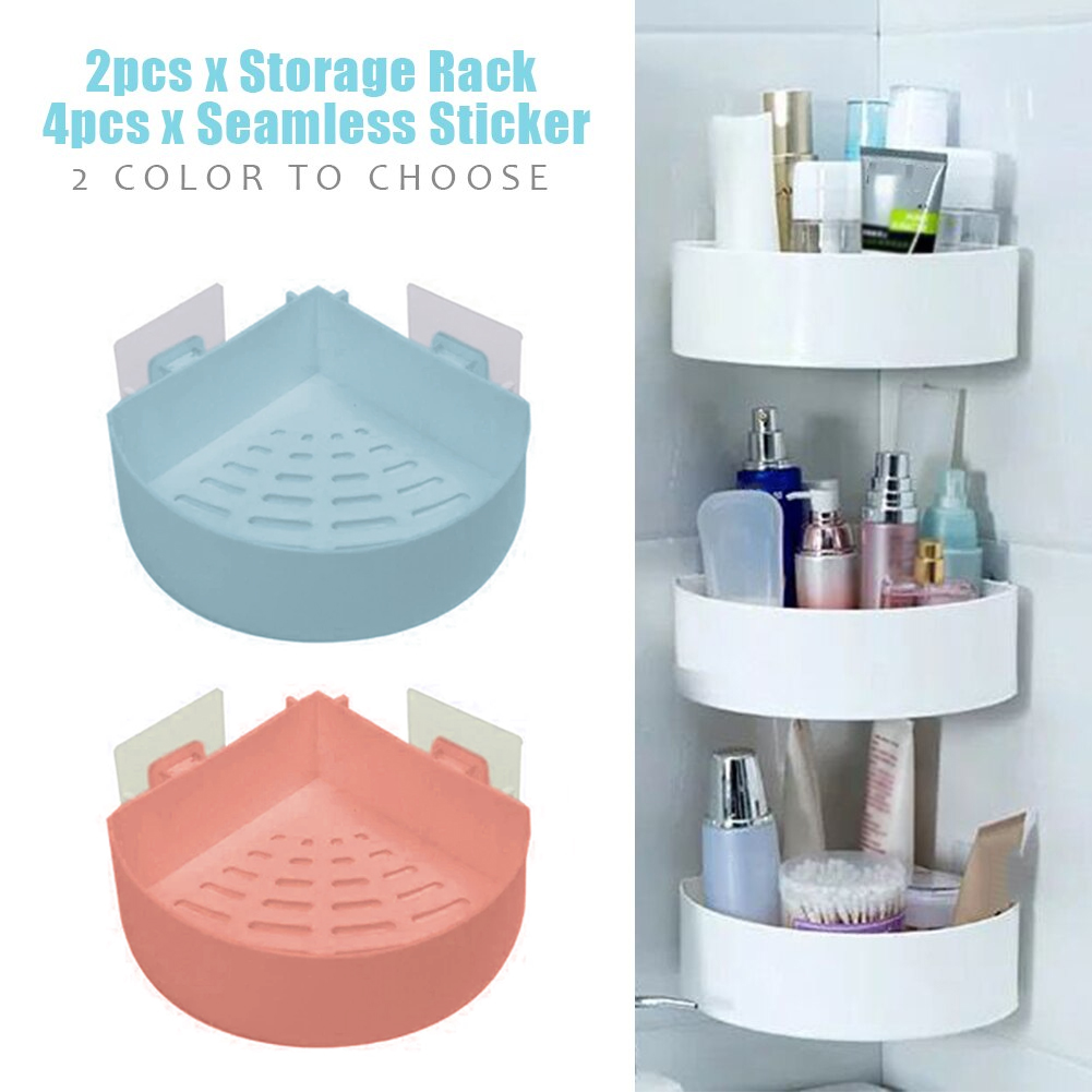 Plastic Wall Mount Triangle Shape Corner Shelf Basket Shower Caddy Rack