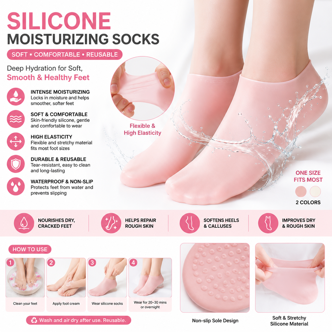 Silicone Socks for Women & Men | Full Foot Gel Heel Socks, Moisturizing Foot Protector for Heel Pain, Cracked Heels & Foot Care | Reusable Soft Heel Socks, Best for Athletes & Runners | Anti-Crack Gel Heel Protectors