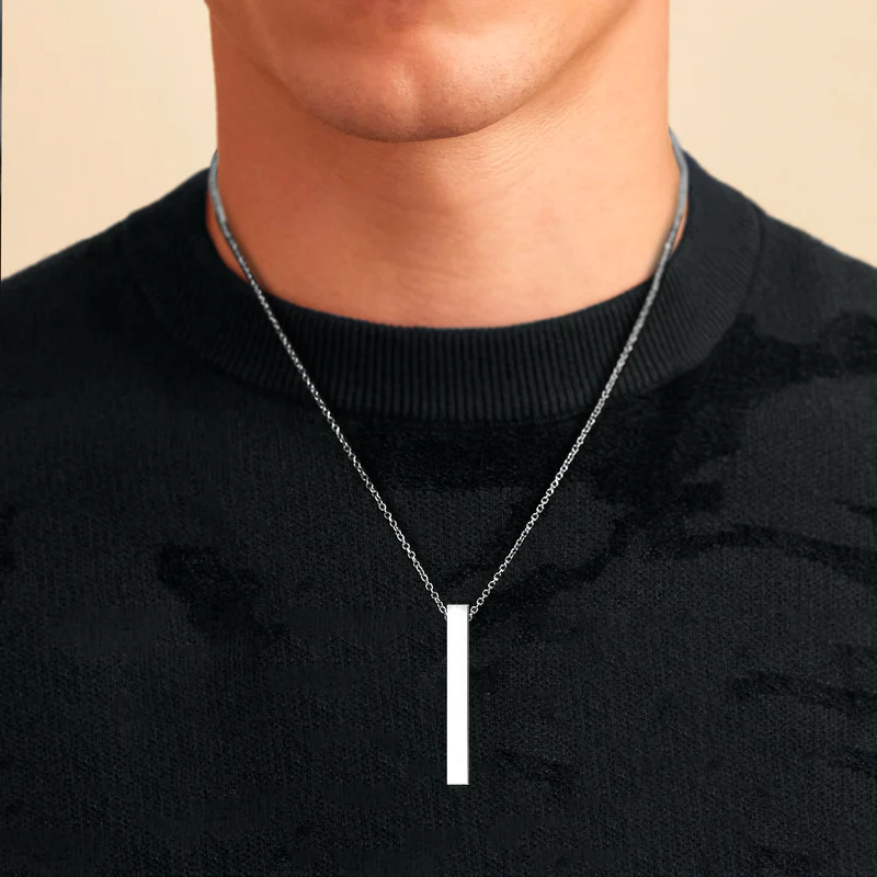 Silver Color Vertical Bar Locket Set With Chain Couple Best Friend Ship Stick Necklace Pendant For Girls Women Men Ladies Couples Unisex Friendship Mens Boys Nacklace