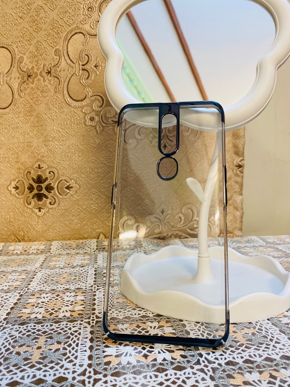 OPPO F11 PRO Crystal Clear Hard Back Phone Case with Electroplated Blue Bumper Edge – Shockproof Transparent Cover for Camera Protection