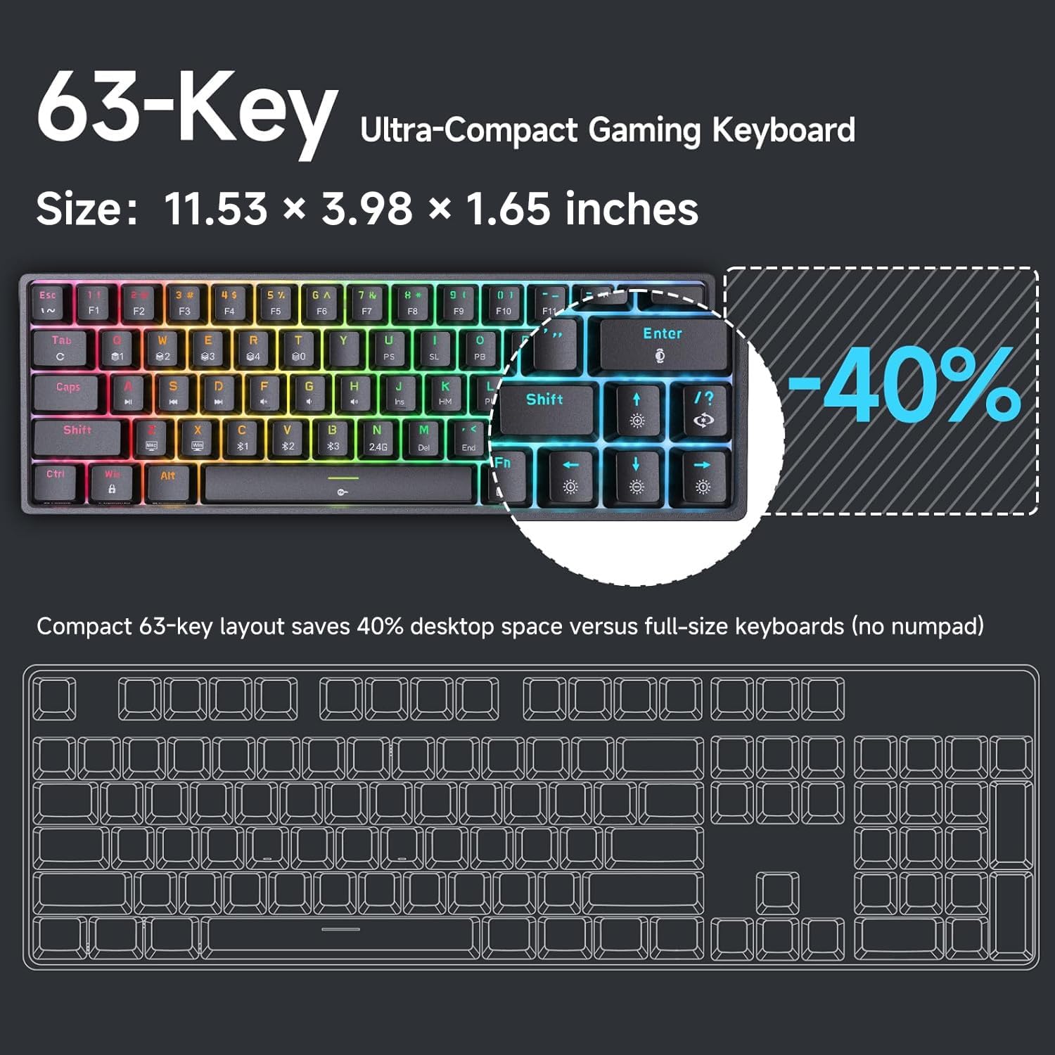 RGB Gaming Keyboard Mechanical Keyboard Blue Switch Wired Wireless Mini RGB Keyboard 87 Keys With And With Out Numpad