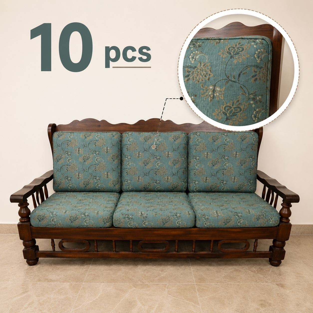Royal Embroidery Look 10 Pcs Sofa Cover Set 5 Seater - Washable Dustproof Zipper Cushion Slipcovers for Living Room by Ashrafsons lnn