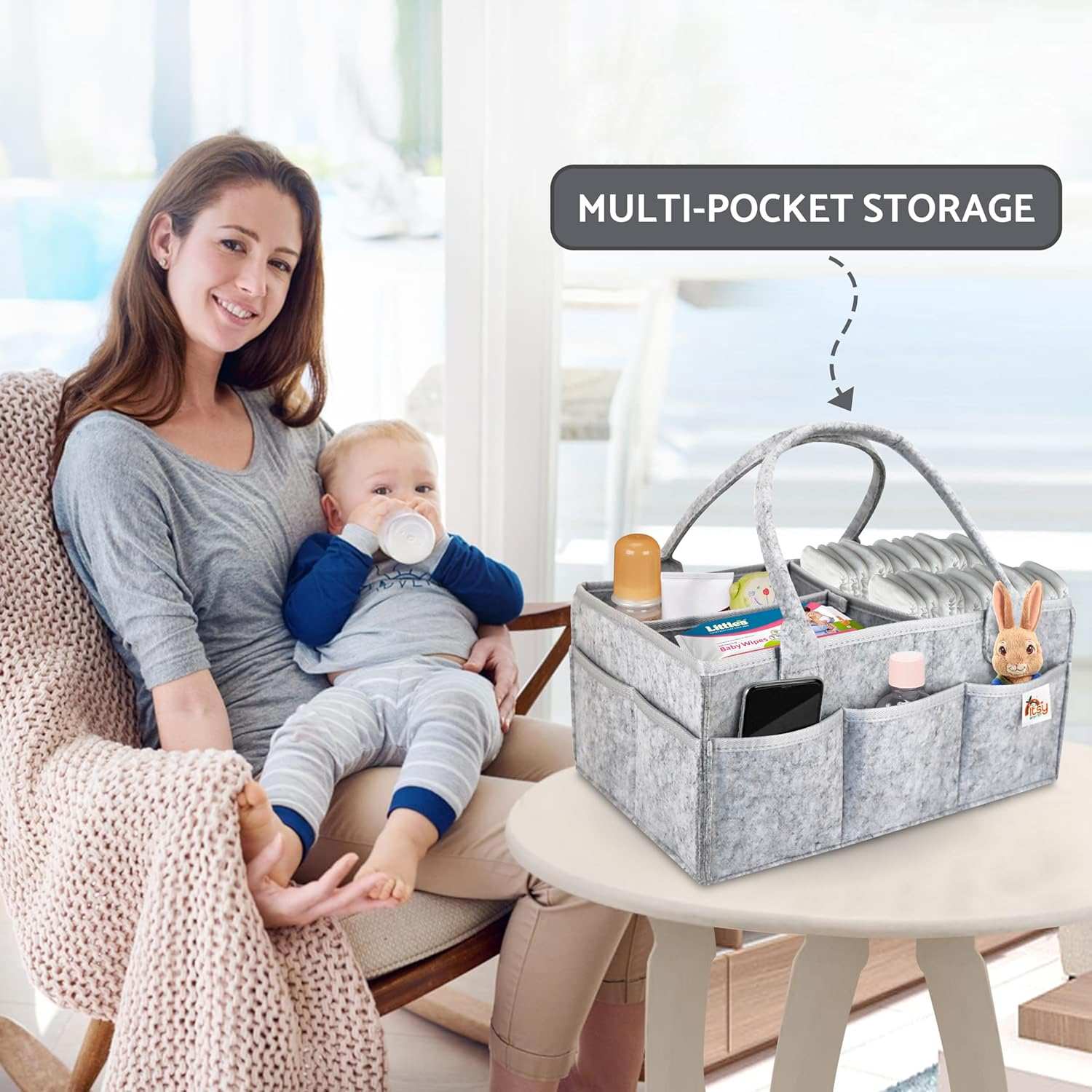 Baby Diaper Caddy Organizer - Portable Storage Basket - Essential Bag for Nursery, Changing Table and Car - Waterproof Liner Is Great for Storing Diapers, Bottles