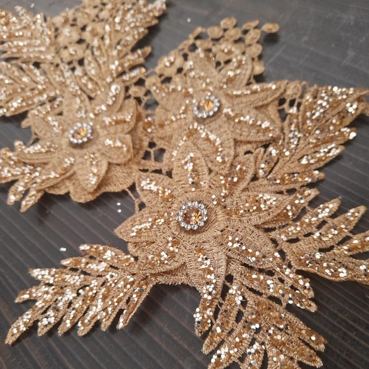 Sequin Embroidered Lace Applique Sewing Flower Fabric Patch Wedding Gown Bridal Dress Clothes DIY Crafts