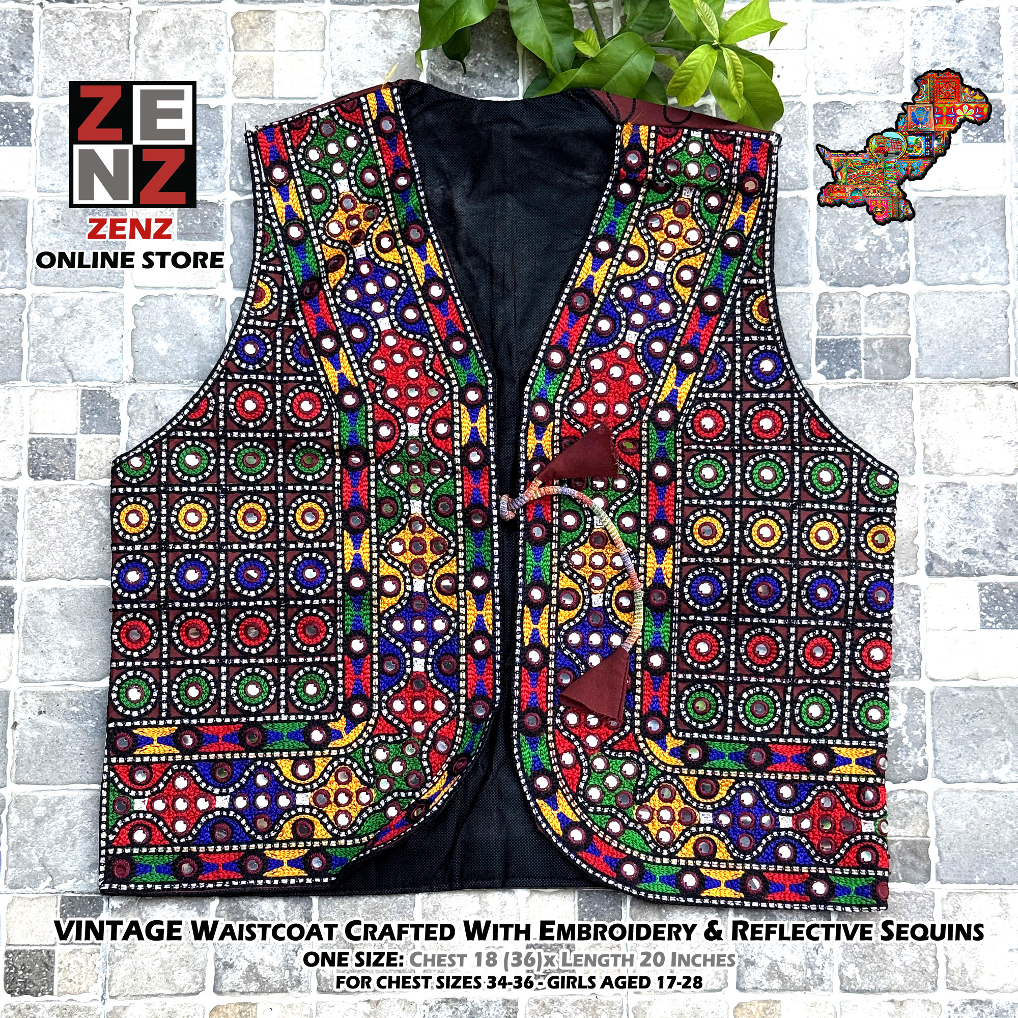 Women's Embroidered Waistcoat Koti Gilet with Multicolour Embroidery and Sequins for Casual or Formal Wear by ZENZ Pakistani Vintage Fashion