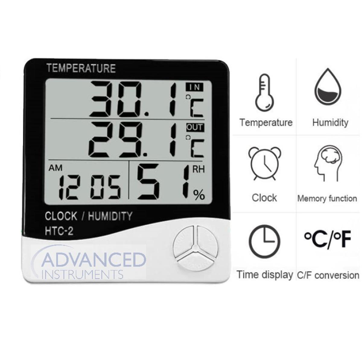 HTC-2 Indoor Outdoor Room Lcd Electronic Temperature Humidity Meter Digital Thermometer Hygrometer Weather Station Alarm Clock For Baby Room , Egg Incubator , Birds , Greenhouse   Fish Tank Aquarium , Fridge Temperature Controlling