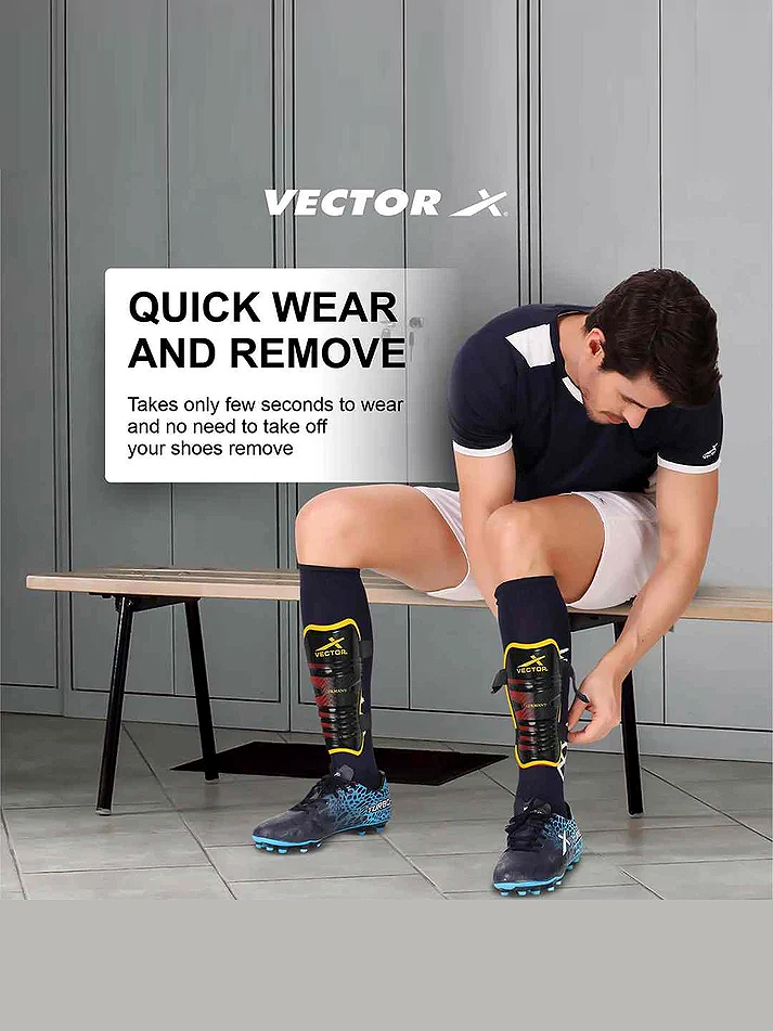 Vector X Germany Football Shin Guard with EVA Foam Cushioning, Hard PP Shell & Secure Fit | Lightweight Leg Protection for Training & Match Play