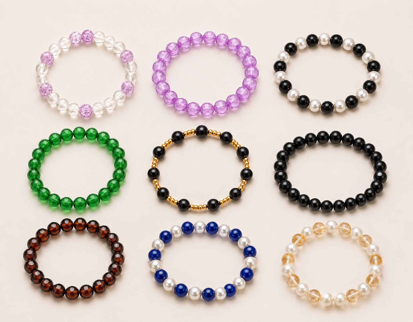 Pack Of 9 PCS Colorful Beaded Bracelet Set for Girls | Elastic Pearl & Crystal Bangles | Trendy Fashion Jewelry | Stackable Bracelets Gift Set