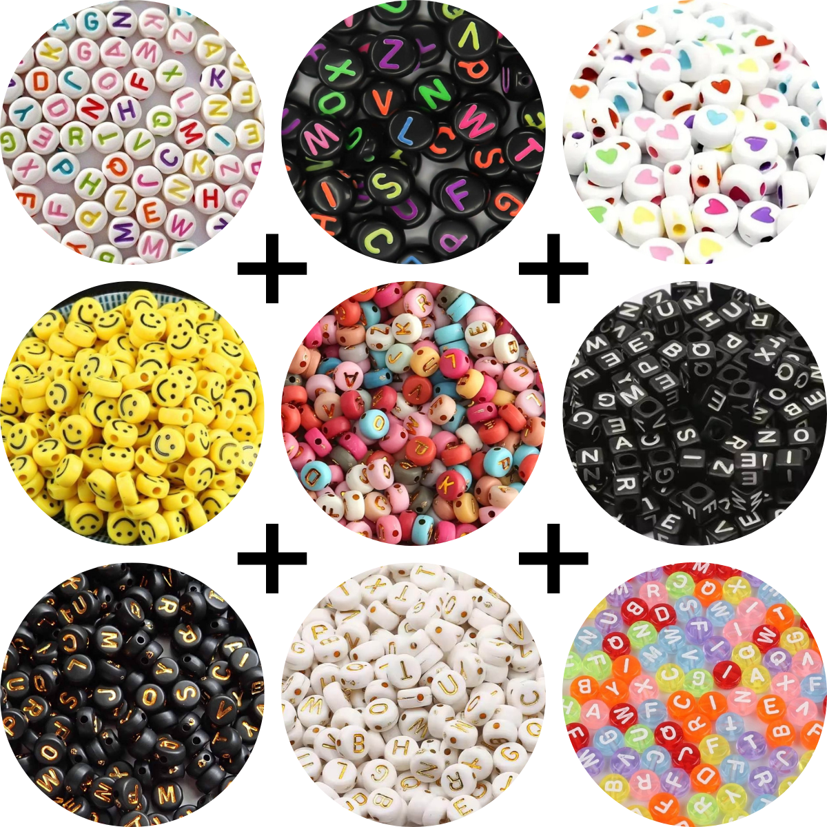 900 Pc Pack Of Letter Beads for Bracelets & Jewelry Making | Mixed Alphabet, Number, Heart & Round Beads | Black & White + Multicolor Beads for DIY Crafts, Name Bracelets & Custom Accessories