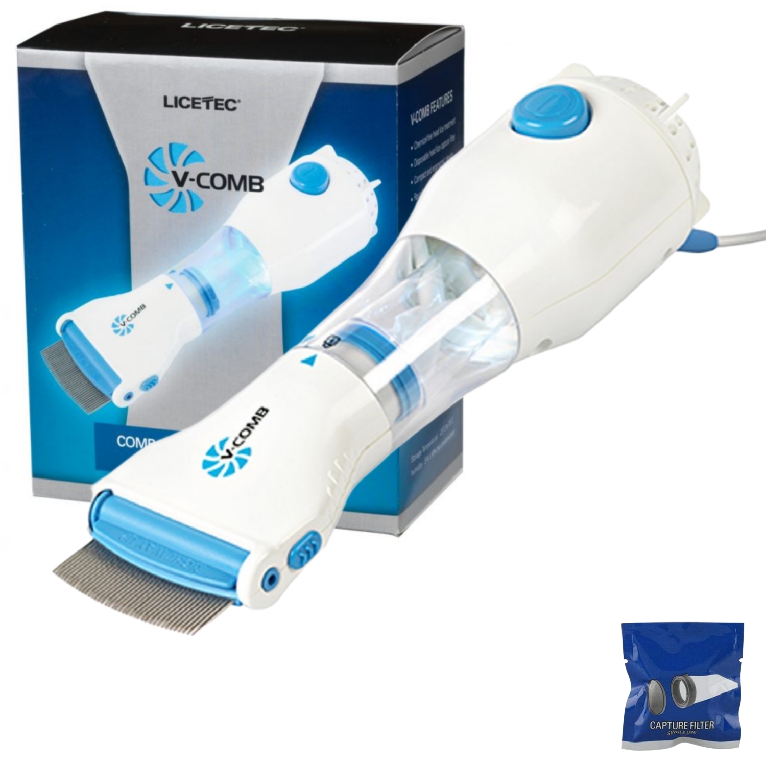 V Comb, Anti Lice Electric Comb, Head Lice Machine with Filters, Lice Removal Machine, Anti Lice Machine with Steel Comb, Rechargeable Anti Lice Comb with 4 Filters, Lice Egg Removal Machine V Comb Electronic Head Lice Removal Machine Anti Lice Machine