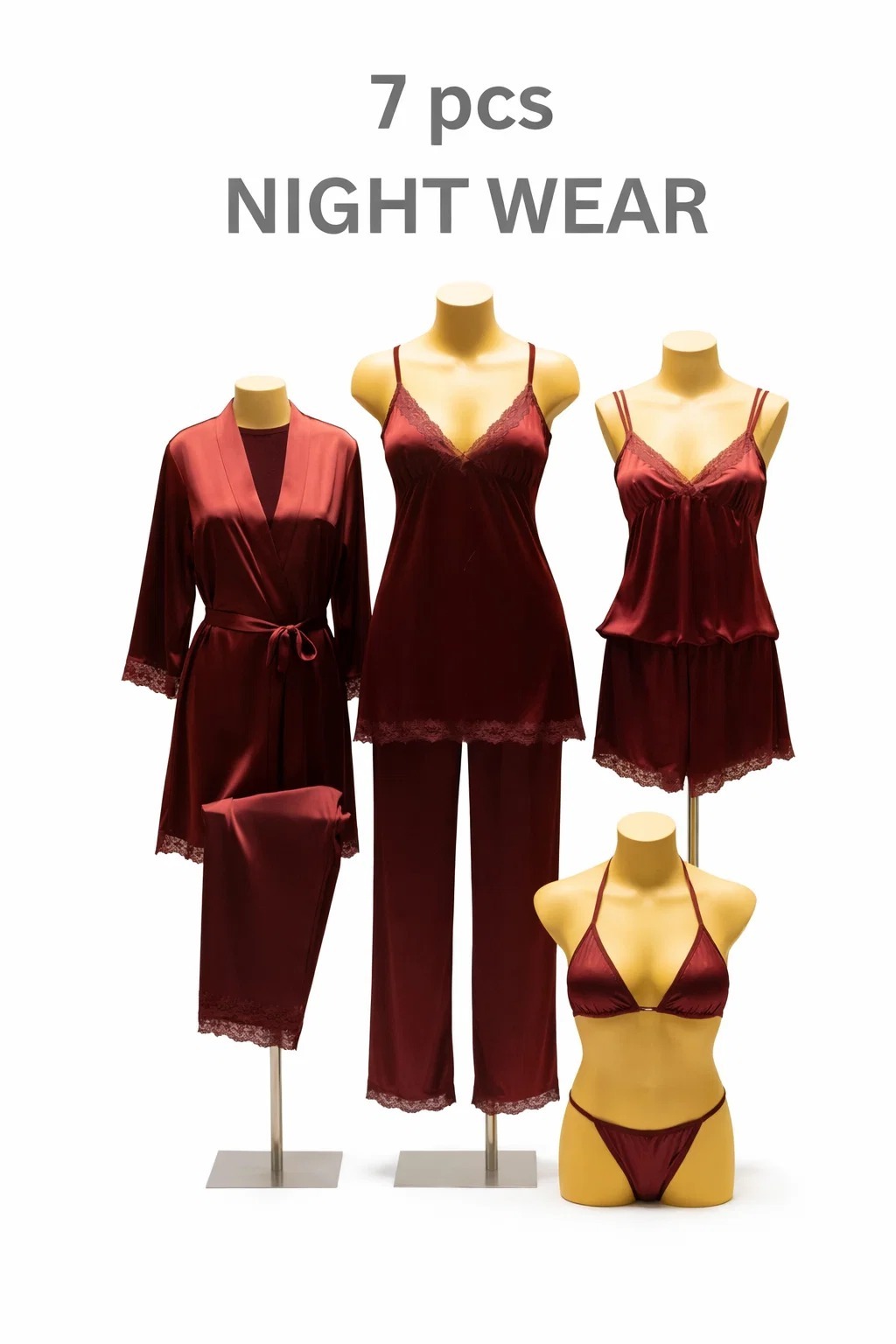 Nighty Sleepwear Silk Satin night dress Lingerie Set With Robe and Short Gown , Night Wear For Women , Beautiful Night Dress , Sleepwear Nighty Bridal for Ladies and Girls for Night Wear