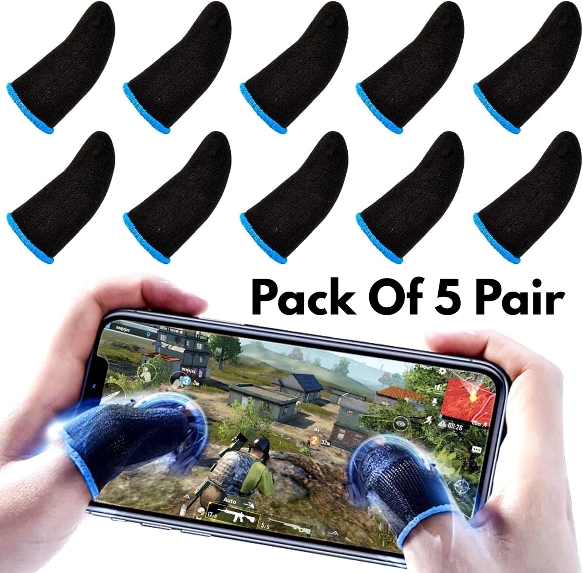 Pack of 5 | 10 Finger Sleeves | Pubg Thumb Gloves Mobile Gaming Finger Sleeves Gloves For Gaming Free Fire Pubg Gloves Mobile Pubg Game Finger Sleeve Breathable Anti Sweat Thumb Finger Gaming Gloves For Pubg - Free Size | High Quality Gaming Thumb Gloves price in Pakistan