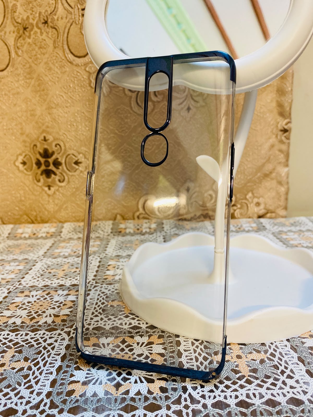 OPPO F11 PRO Crystal Clear Hard Back Phone Case with Electroplated Blue Bumper Edge – Shockproof Transparent Cover for Camera Protection