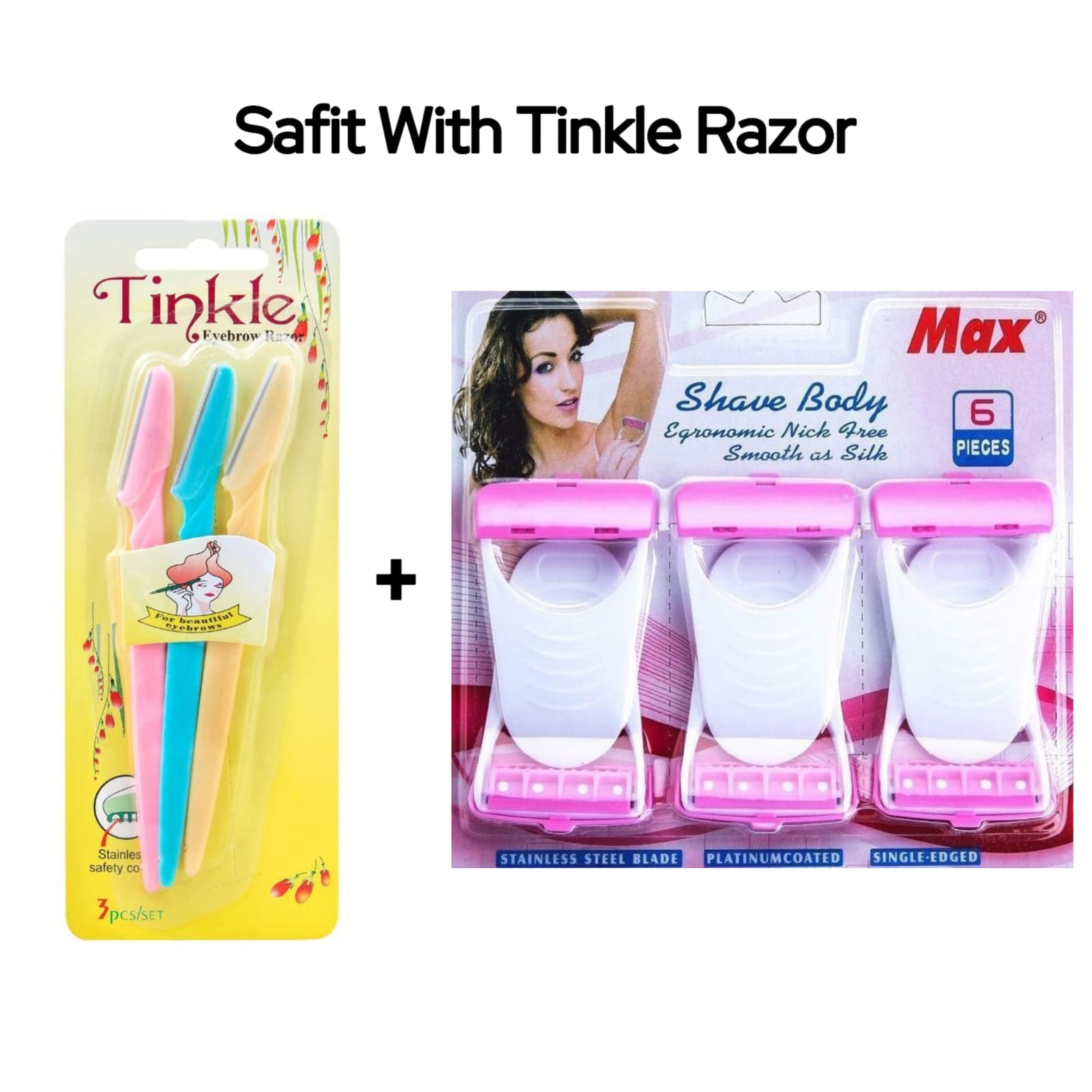 Pack of 06 Safit Women Razor with Tinkle Eyebrow Razor  / Bikini Razor / Women Body Shaving Razor / Ladies Razors / Ladies Body Shave Razors / Girls Soft and Sensitive Skin Body Hairs Removing Razor / Women / Ladies / Girls Safit Hairs Trimer Blade
