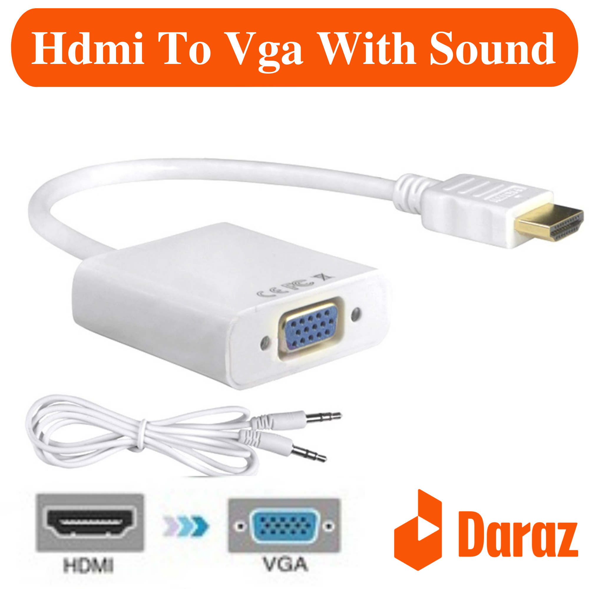 Hdmi To Vga Converter With Sound- White