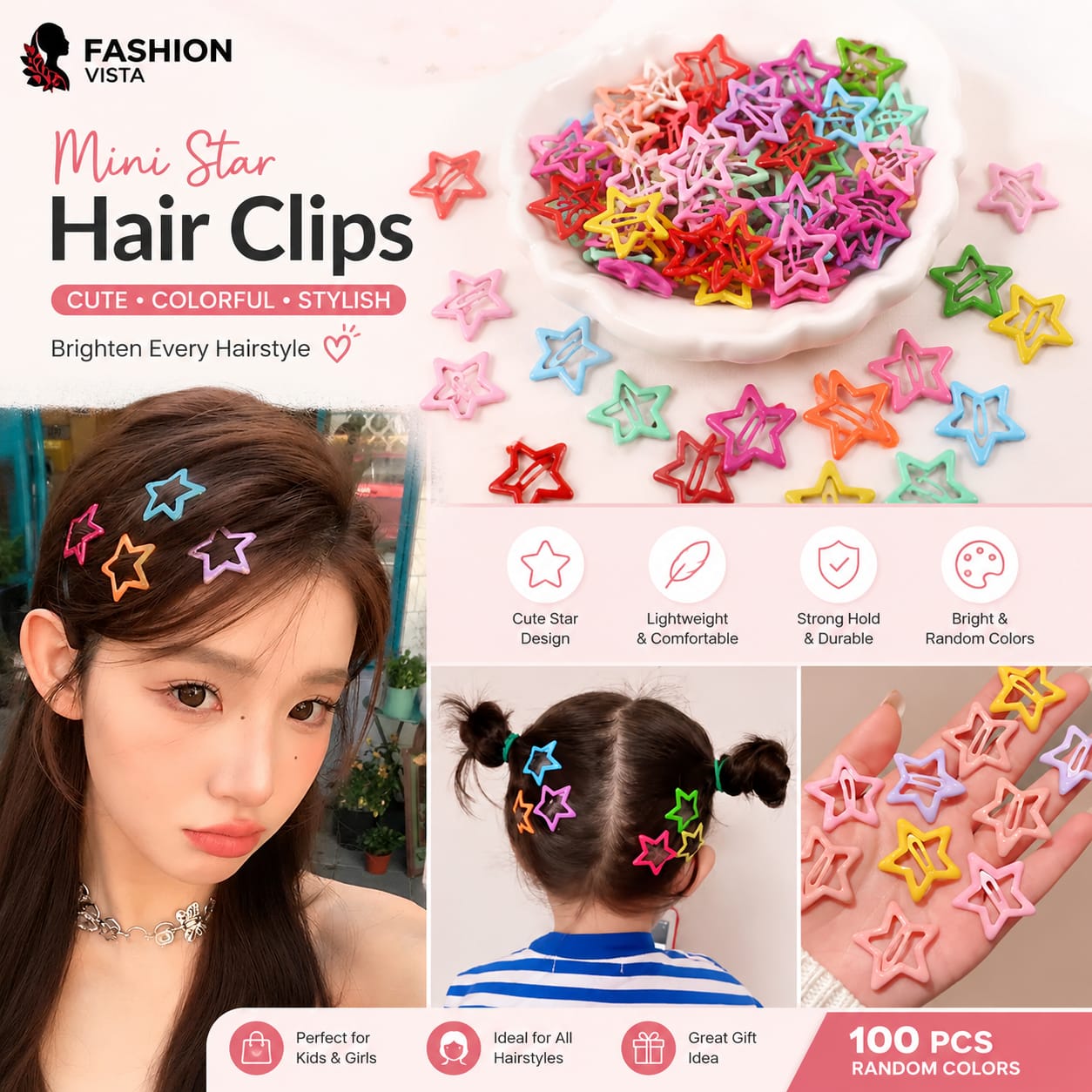 20/40PCS Colorful Star Hair Clips for Girls | Cute BB Hair Pins | Kids Hair Accessories | Mini Snap Barrettes | Cartoon Hair Clips | Baby Girls Hair Decoration