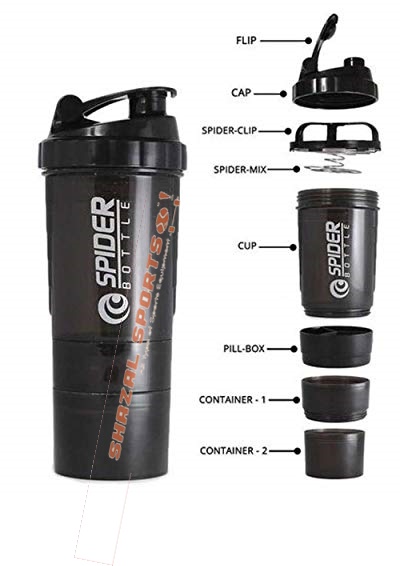 SPIDER BOTTLE PROTEIN & MULTI PURPOSE SHAKER WITH 2GO SOLUTION Strauss Spider Shaker Bottle 500ml