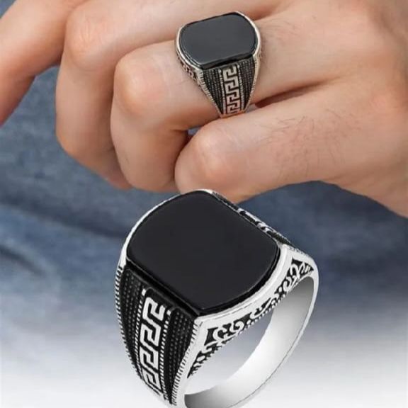 Turkish style Italian Ring Black stone model for boys and men