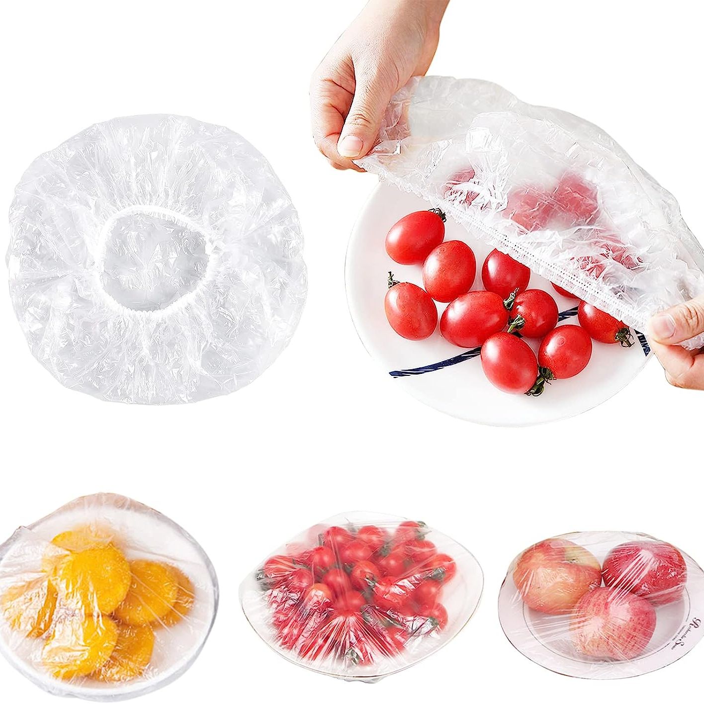 100PCS Reusable Elastic Food Plastic Wrap, Stretchable Food Storage Covers  with Elastic Edging, Plate Serving Covers for Family Leftover and Outdoor