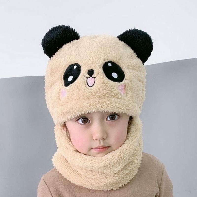 Boys And Girls Adorable Winter Baby Cap Velvet Cartoon Panda &Amp; Rabbit Hat With Warm Neck Collar