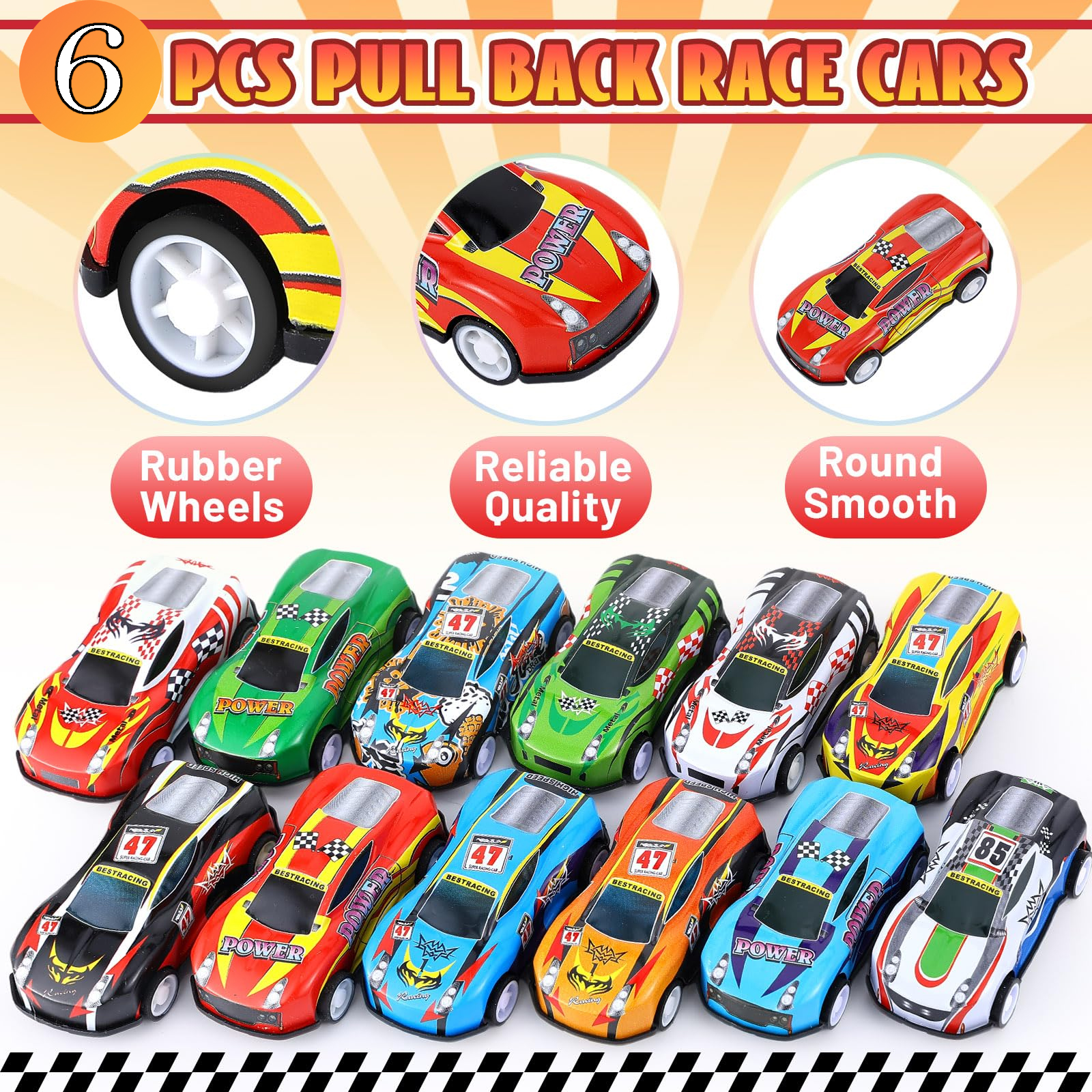 6 Pcs - Alloy Tin Metal Body Model Racing Car Toy Set - Pullback Die Cast Toys For Kids Boys Girls Baby Colorful Vehicle Set Children Playing and enjoy Racing On Track Fun DieCast Cars