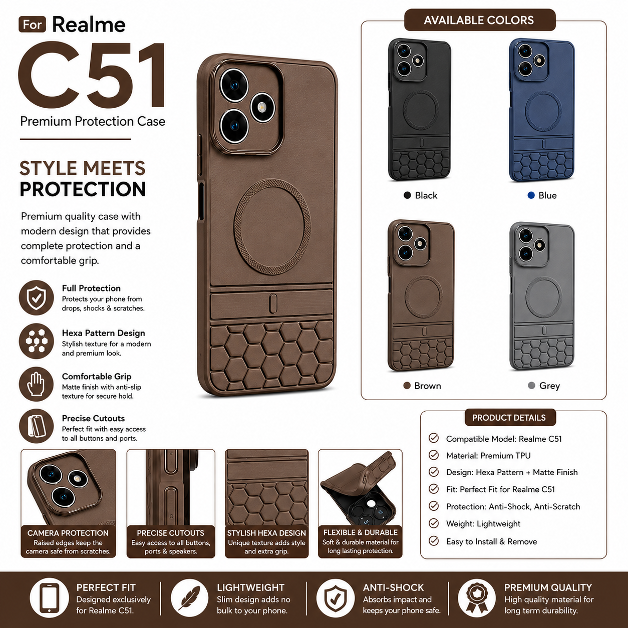 Realme C51 Back Cover | Realme Soft Silicon Back Cover
