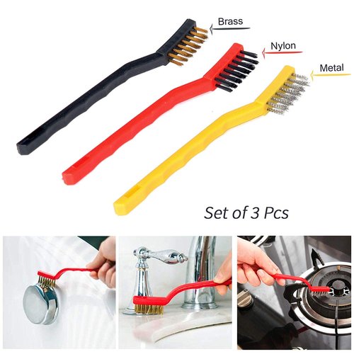 Set De 3 Brosses Métalliques – Laiton, Inox Et Nylon, Pour Décapage Et Polissage