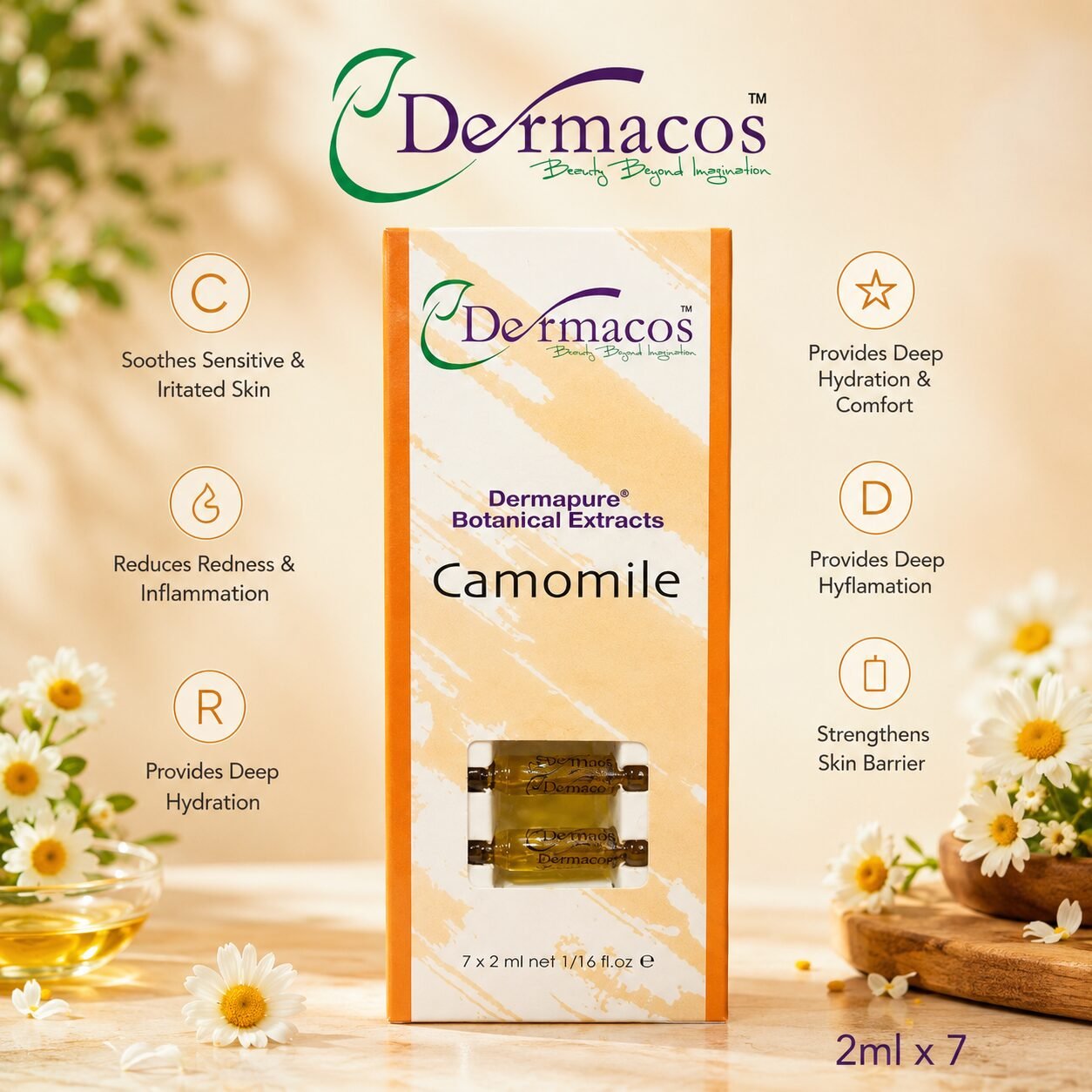 Dermapure Camomile Ampoule () Pack of 7 | Skin Care Serum | 2ml