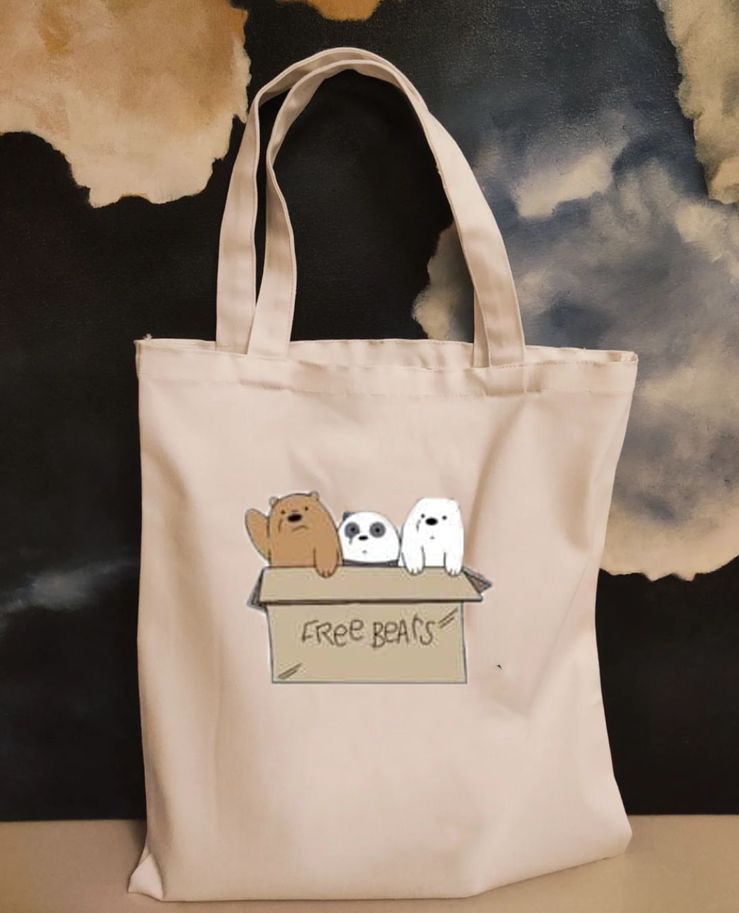 Trendy Free bear Tag Printed Tote Bag For Girls & Women