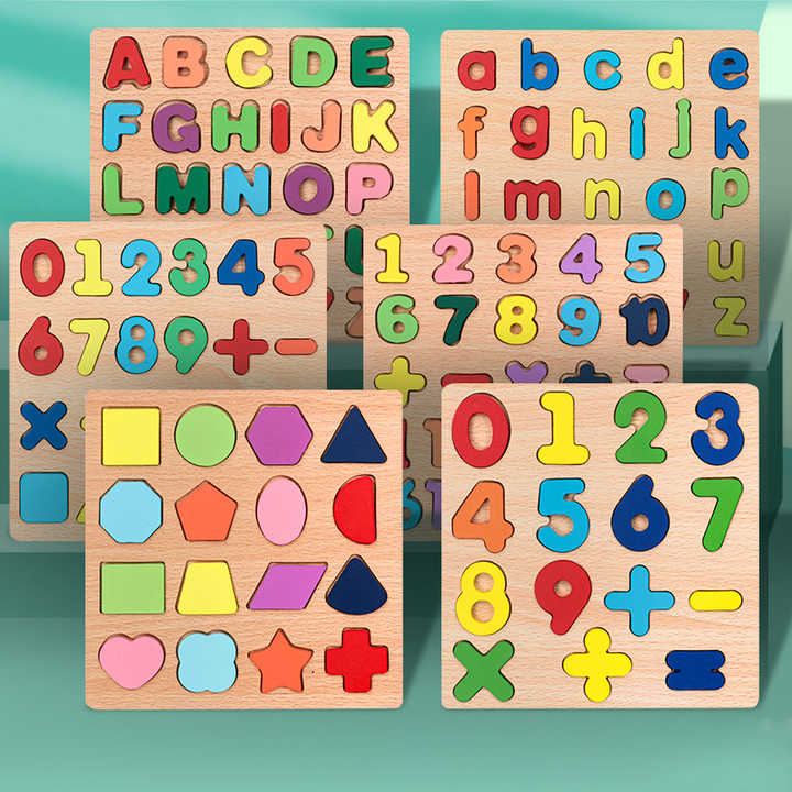 Educational Learning Toy Letters Numbers Alphabet Wooden Puzzle Wooden Matching Game Kids Puzzle Wooden Board