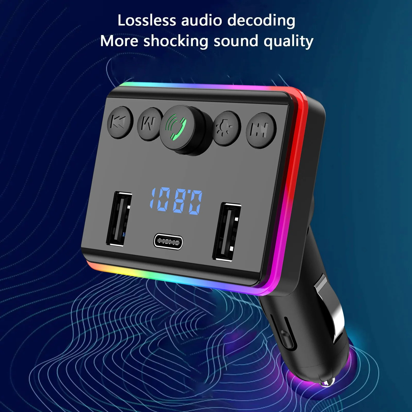 FM Transmitter Handsfree Call Car Charger, With Remote Control Wireless Bluetooth Radio Receiver, Mp3 Audio Music Stereo Adapter,Dual USB Port Charger Compatible For All Smartphones,