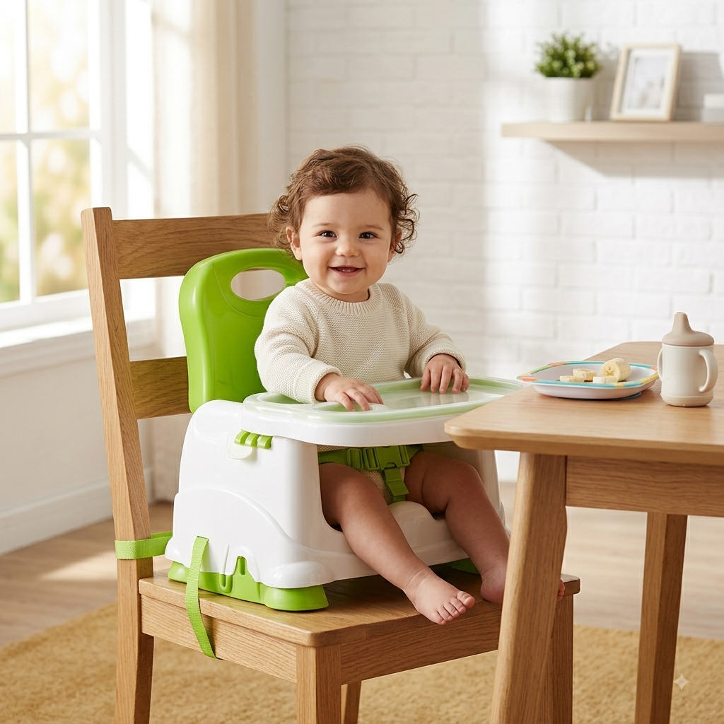 2-in-1 Baby High Chair – Foldable & Portable Feeding Chair for Kids with Adjustable Tray, Double Straps for Safety, Comfortable & Easy to Clean Booster Seat