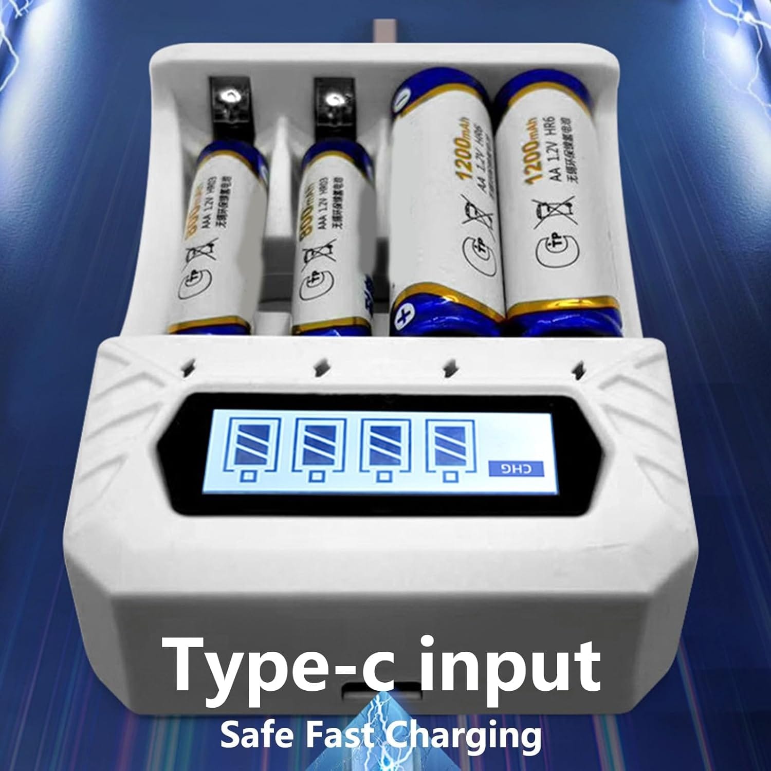Rechargeable Cell charger battery  charger USB powered Type C Fast Charging 4 Slot with LCD power display