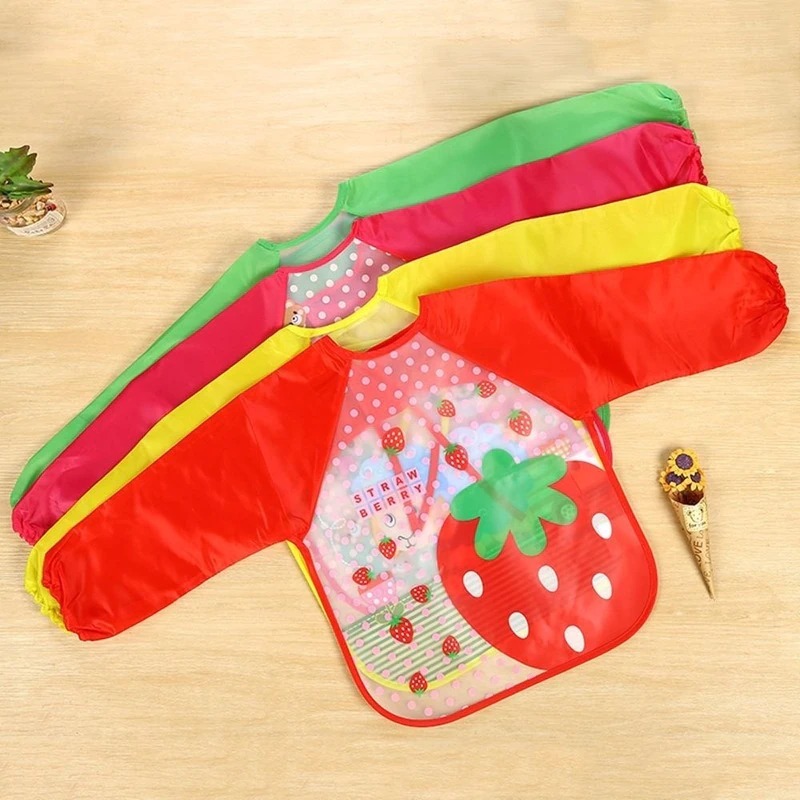 New Waterproof Feeding Baby Bibs Bandana Cute Full Sleeved plastic Bibs for Baby Girl Saliva Boy Burp Cloths Baby Self Feeding Cartoon Long Sleeves Printed Kids Eating feeding Apron