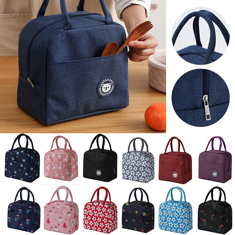 Portable Canvas Lunch Bag Waterproof Insulated Fresh Cooler Bag Thermal Food Picnic Convenient Lunch Bag For Women Girl