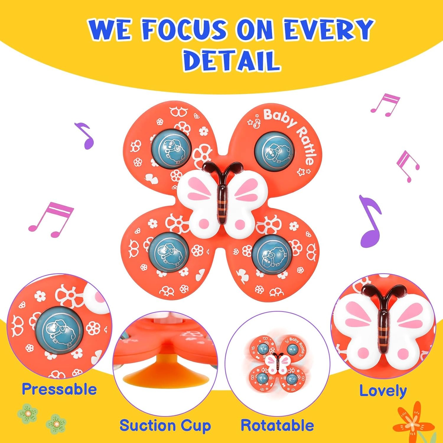 3pcs Baby Rattles Set with Suction Cup Spinner Toy for On-the-Go Fun deal for Travel, Dining Table, and Bathroom Use