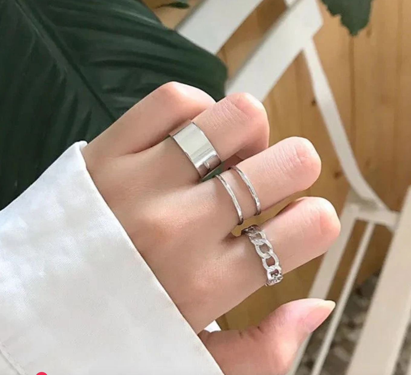 Pack of 3 Silver Rings For Girls Rings For Girlfriend Stylish Geometric Chain Design Adjustable Ring Set High quality Rings