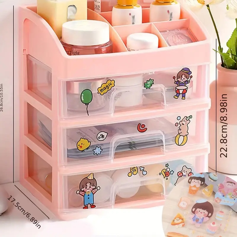 3-Tier Plastic Cosmetic Organizer with Drawers -  Desktop Storage for Makeup, Skincare, and Beauty Tools, Space-Saving Vanity Organizer for Countertop or Bathroom, Countertop Organizer  Modern Cosmetic Storage  Durable Plastic, Cosmetic Storage Org