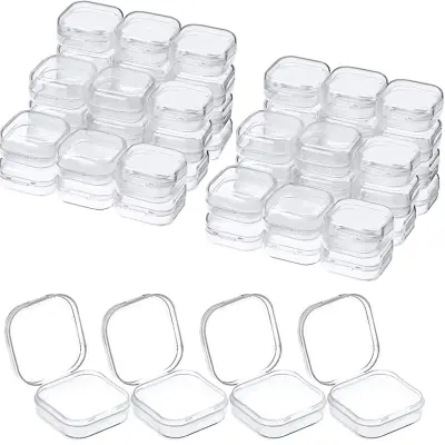 100Pcs Transparent Mini Square Boxes -Plastic Jewelry Storage Case  -Finishing Container Packaging Box for Beads Earrings Rings