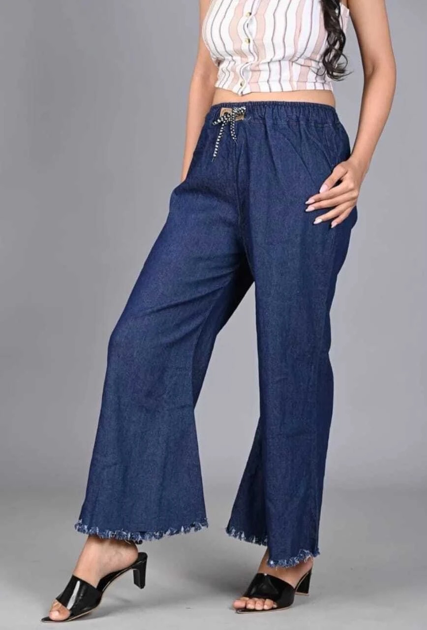 Women's Denim Plazo Jeans Free Size | High Waist Wide Leg Plazo Pants for Girls | Stretchable Casual Denim Trousers for Women