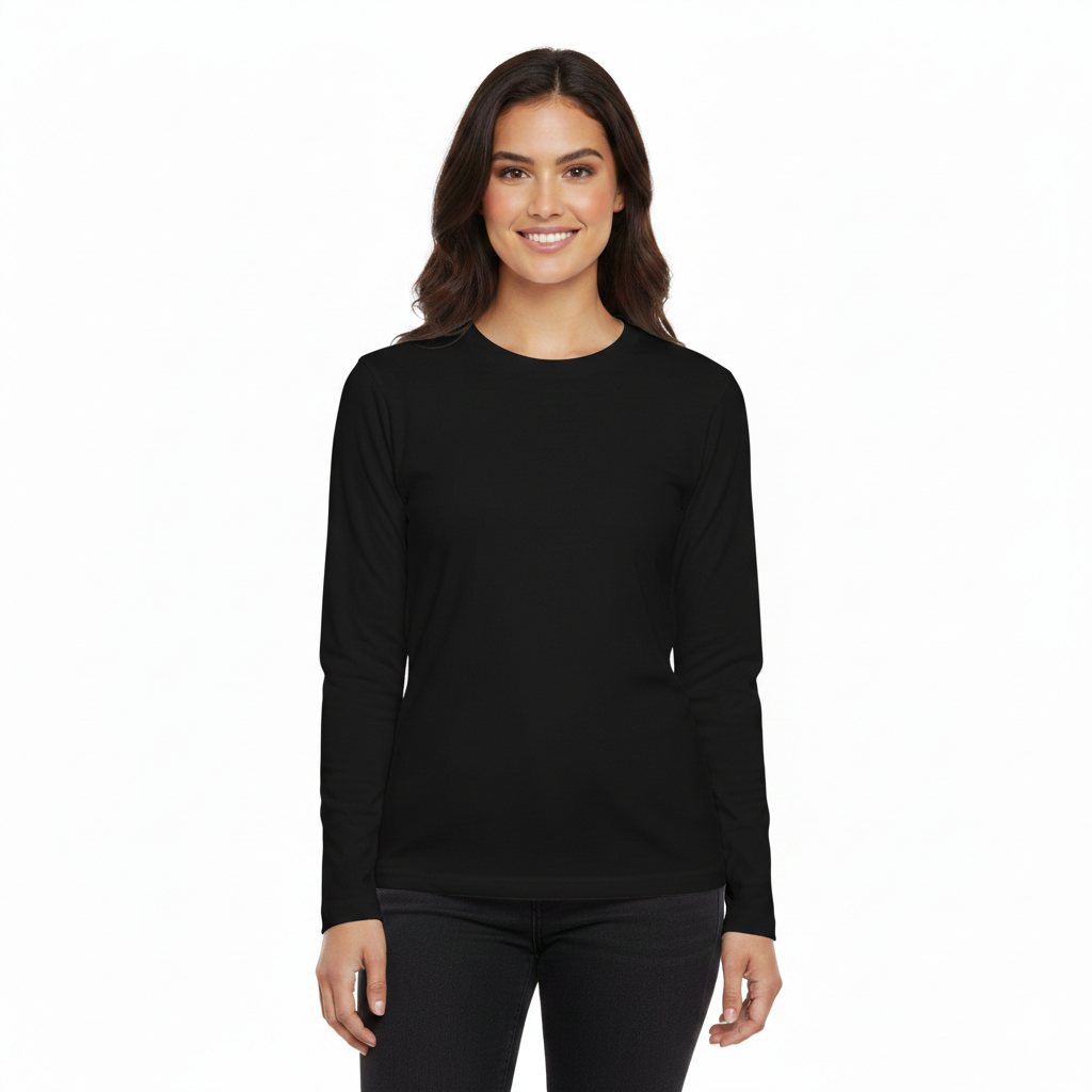 Basic Black Round Neck Full Sleeves T-Shirt For Women