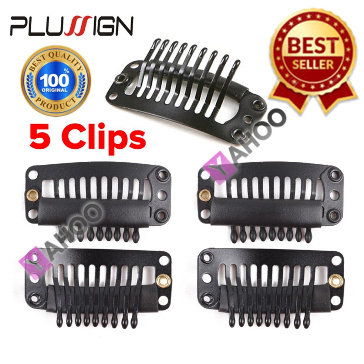 5 Clips U-Shaped Clamp for Hair Extensions Wig Clips DIY Comb Black Frame & 10Pcs Brown Snap Clips U-Shape Metal Clips